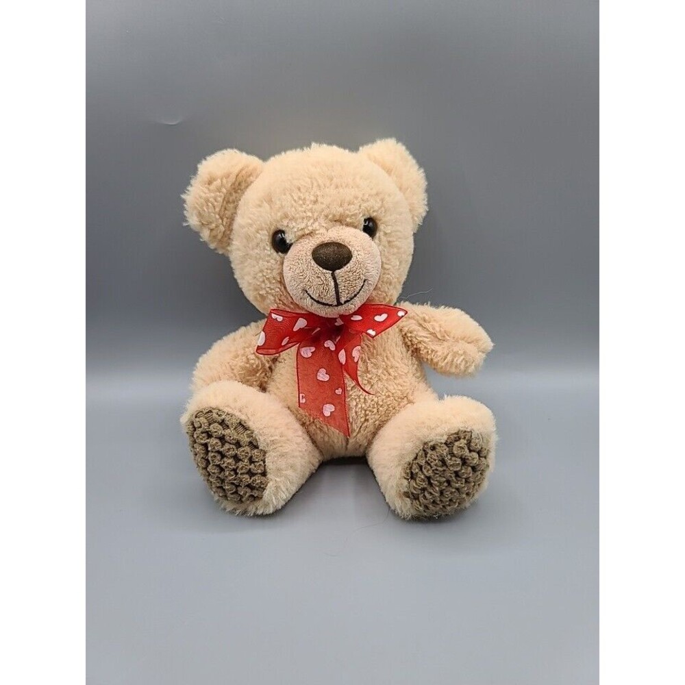 MTY Valentine's Day Teddy Bear Plush Collector's Tan 7 Inch Red Bow Hearts